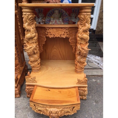 BÀ THỜ THẦN TÀI GÕ ĐỎ 80 RỒNG MÂY