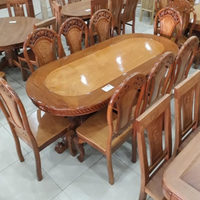 BÀN ĂN CĂM-GÕ 8 GHẾ