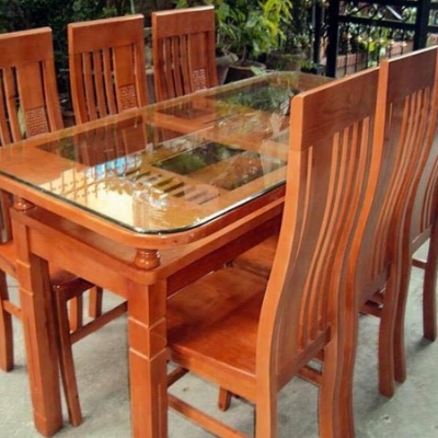 BỘ BÀN ĂN 2 TẦNG GỖ SỒI 6 GHẾ