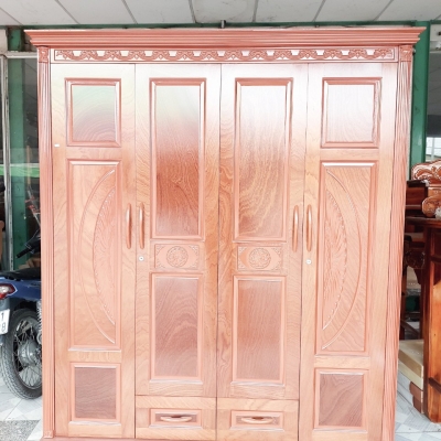 Tủ Quần Áo Gỗ Ghép Phủ Xoan 4 Cánh 